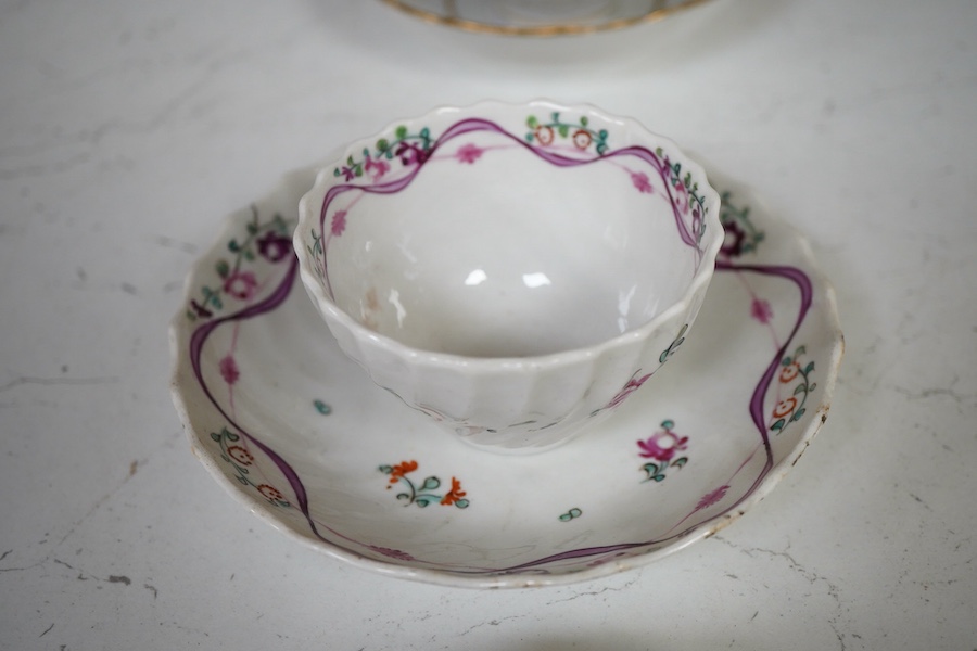 Nine pieces of 18th century New Hall, tea bowls and saucers etc